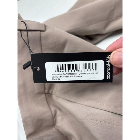 Boohoo Man Beige Skinny Fit Cropped Suit Trousers Pants Size 32 - Picture 5 of 5